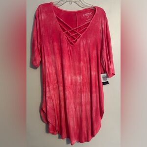 NWT Torrid Coral Tie-Dye Crisscross Top size 0 Super Soft